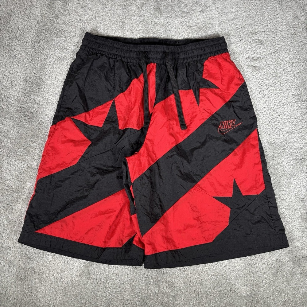 Nike Shorts Men L Red Black Colorblock Nylon Lined Throwback Basketball Athletic